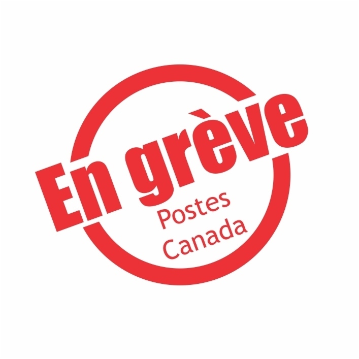 Red circle with text indicating Canada Post strike